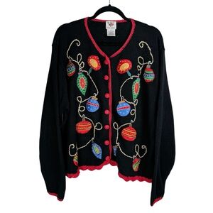 Vtg Nutcracker Christmas Cardigan Ornament Sweater Sz 2X